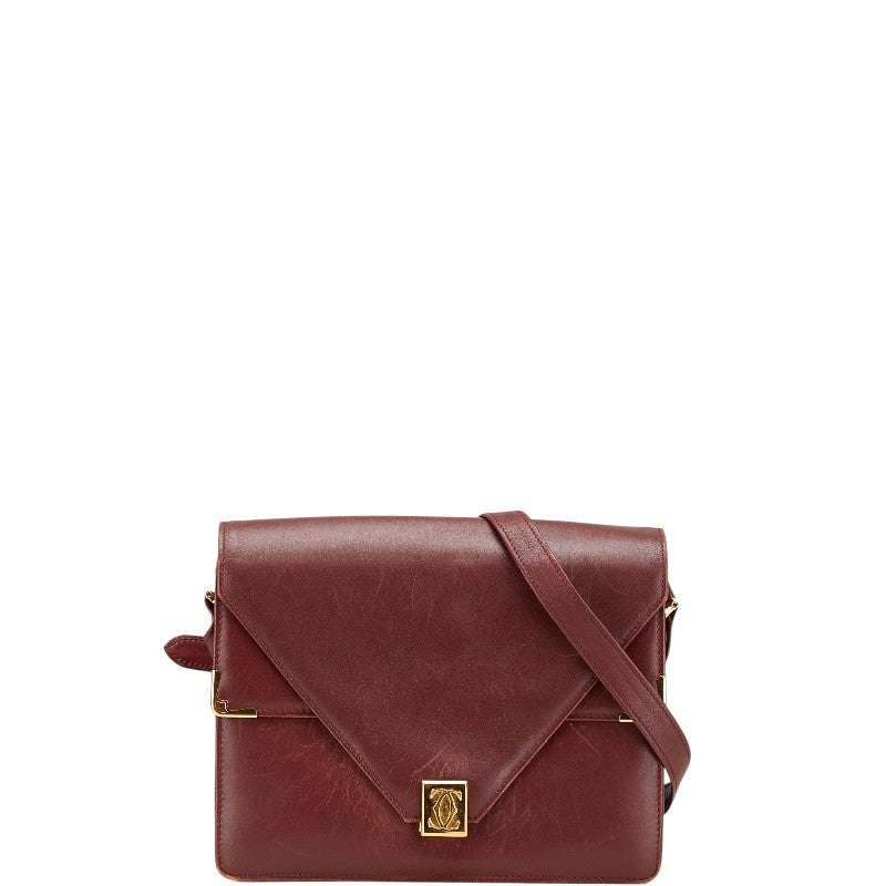カルティエ マストライン 斜め掛け ショルダーバッグ ワインレッド ボルドー レザー レディース CARTIER 【中古】