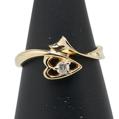 K18YG イエローゴールド ダイヤ0.08ct ハート モチーフ リング 指輪 レディース 12.5号 【中古】