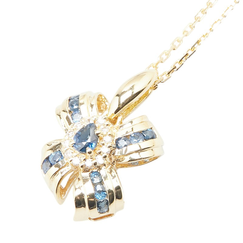 K18YG イエローゴールド サファイア0.57ct ダイヤ0.9ct ペンダントネックレス レディース 【中古】