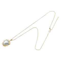 K18YG イエローゴールド 白蝶真珠約15.6mm ダイヤ0.09ct リーフ 葉 モチーフ ペンダントネックレス レディース 【中古】