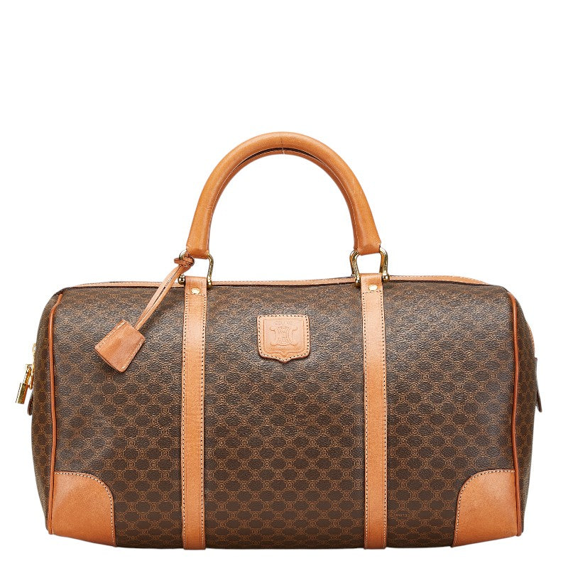 セリーヌ マカダム ボストンバッグ トラベルバッグ ブラウン PVC レザー レディース CELINE 【中古】