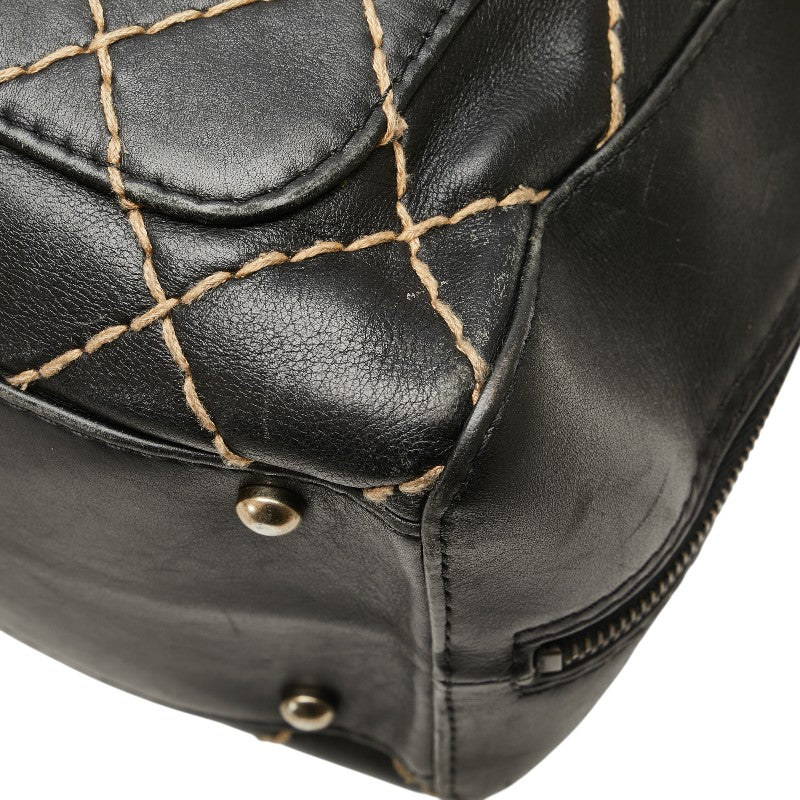 シャネル ワイルドステッチ ココマーク ハンドバッグ ブラック レザー レディース CHANEL 【中古】