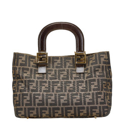 フェンディ ズッカ ハンドバッグ ミニトートバッグ ブラウン キャンバス レザー レディース FENDI 【中古】