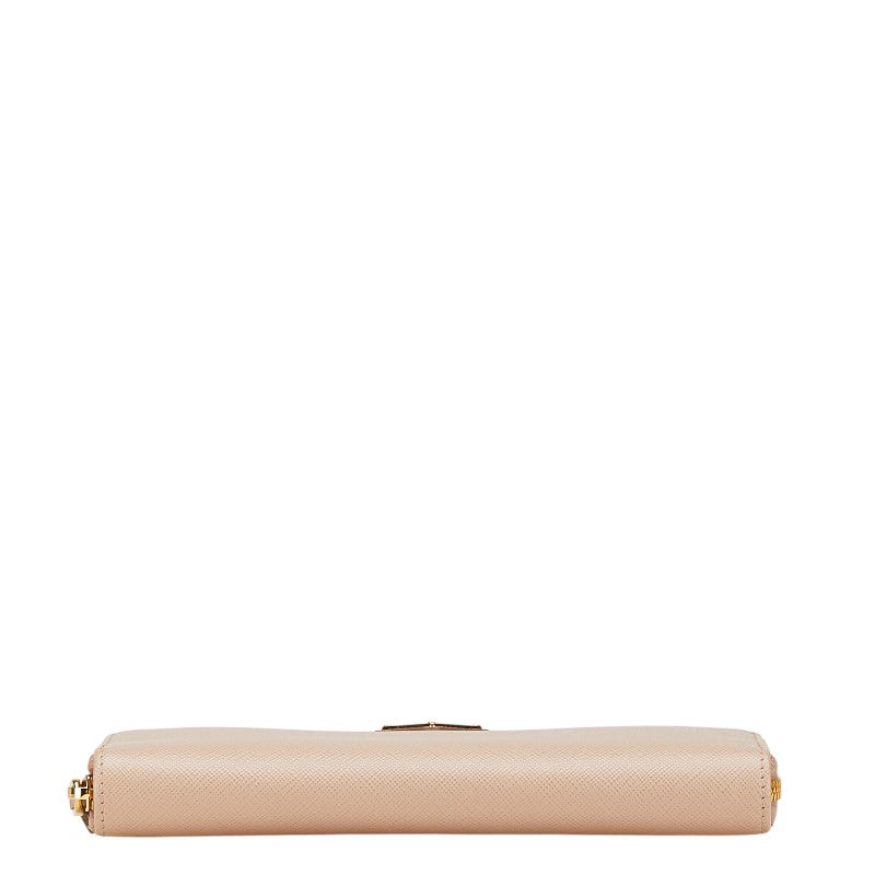 プラダ 三角ロゴプレート ラウンドファスナー 長財布 ベージュ サフィアーノレザー レディース PRADA 【中古】