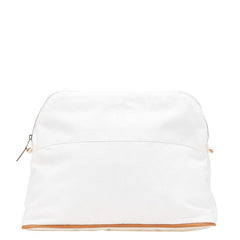 エルメス ボリードポーチGM ポーチ ホワイト ブラウン コットン レザー レディース HERMES 【中古】