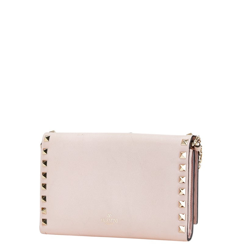 ヴァレンチノ ロックスタッズ チェーンウォレット ショルダーバッグ ピンク レザー レディース Valentino 【中古】