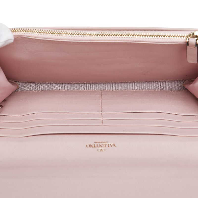 ヴァレンチノ ロックスタッズ チェーンウォレット ショルダーバッグ ピンク レザー レディース Valentino 【中古】