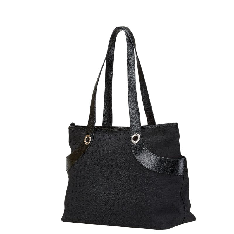 ブルガリ ロゴマニア トートバッグ ハンドバッグ ブラック キャンバス レザー レディース BVLGARI 【中古】