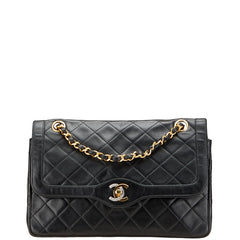 シャネル マトラッセ ダブルフラップ ココマーク ショルダーバッグ ブラック ラムスキン レディース CHANEL 【中古】