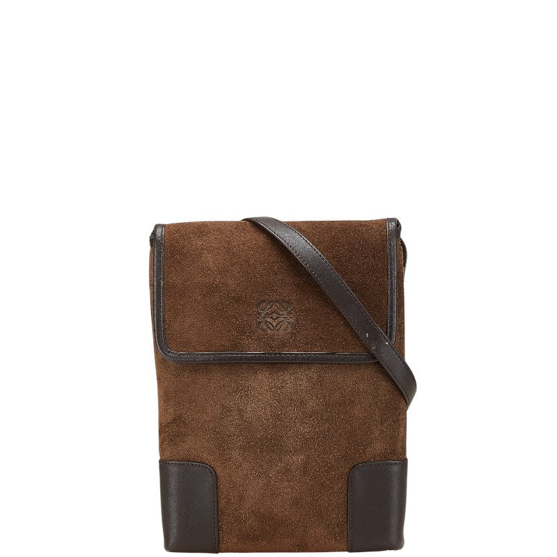 ロエベ アナグラム 斜め掛け ショルダーバッグ ブラウン レザー スエード レディース LOEWE 【中古】