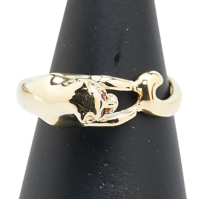 K18YG イエローゴールド ルビー 豹 パンサー リング 指輪 レディース 16号 【中古】