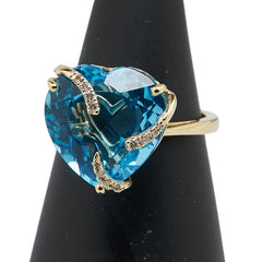 K18YG イエローゴールド ブルートパーズ11.15ct ダイヤ0.08ct ハート モチーフ リング 指輪 レディース 12号 【中古】