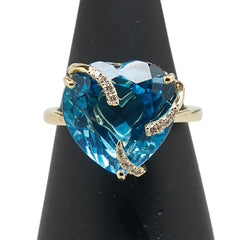 K18YG イエローゴールド ブルートパーズ11.15ct ダイヤ0.08ct ハート モチーフ リング 指輪 レディース 12号 【中古】