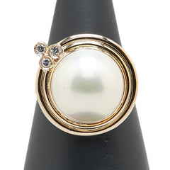 K18YG イエローゴールド マベパール約13mm ダイヤ リング 指輪 レディース 13号 【中古】