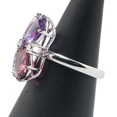 K18WG ホワイトゴールド ダイヤ0.20ct ガーネット4.94ct アメジスト3.97ct 花 フラワー モチーフ リング 指輪 レディース 13号 【中古】