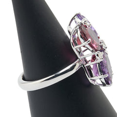 K18WG ホワイトゴールド ダイヤ0.20ct ガーネット4.94ct アメジスト3.97ct 花 フラワー モチーフ リング 指輪 レディース 13号 【中古】