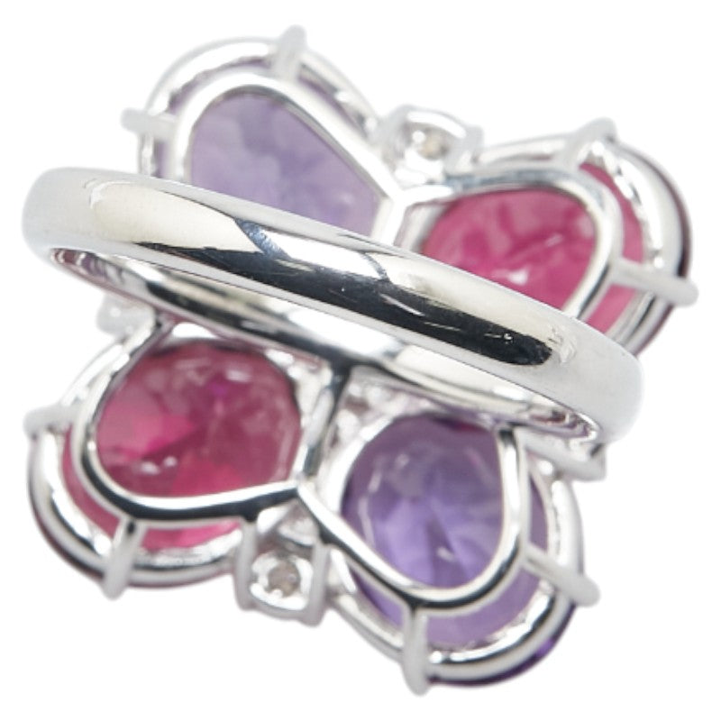 K18WG ホワイトゴールド ダイヤ0.20ct ガーネット4.94ct アメジスト3.97ct 花 フラワー モチーフ リング 指輪 レディース 13号 【中古】