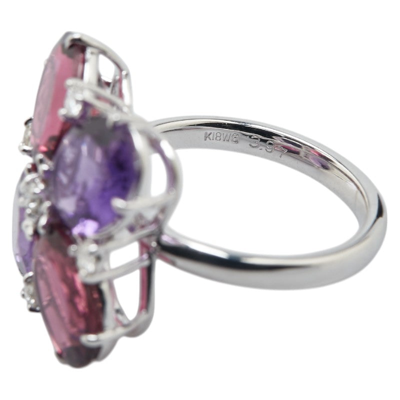 K18WG ホワイトゴールド ダイヤ0.20ct ガーネット4.94ct アメジスト3.97ct 花 フラワー モチーフ リング 指輪 レディース 13号 【中古】