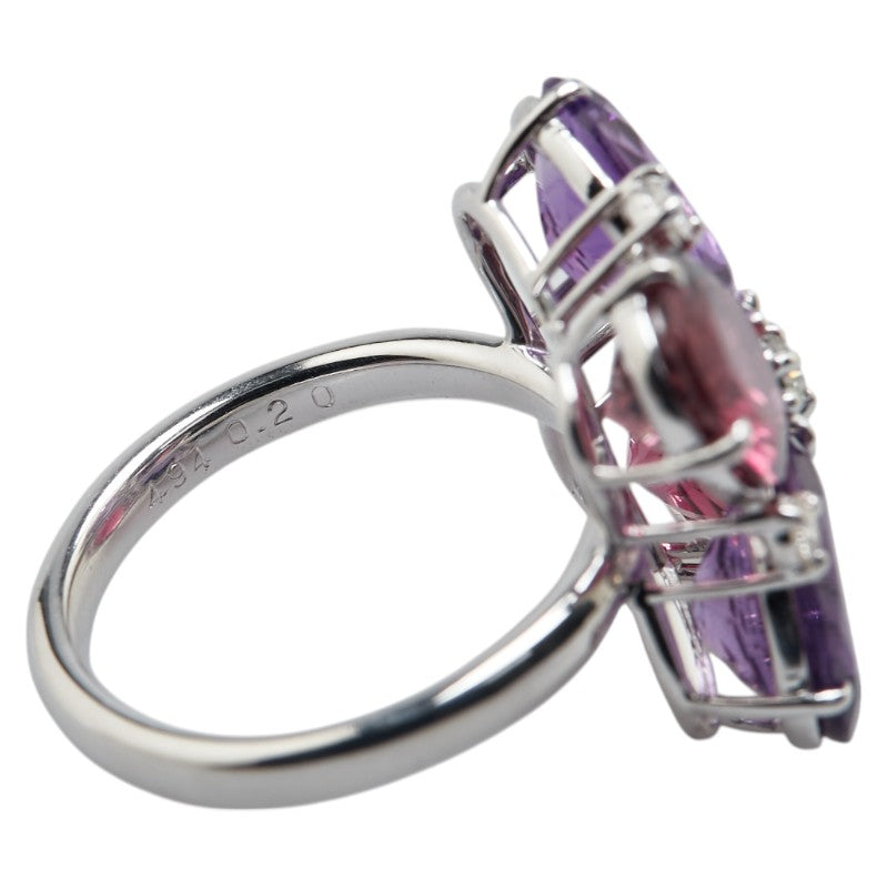 K18WG ホワイトゴールド ダイヤ0.20ct ガーネット4.94ct アメジスト3.97ct 花 フラワー モチーフ リング 指輪 レディース 13号 【中古】