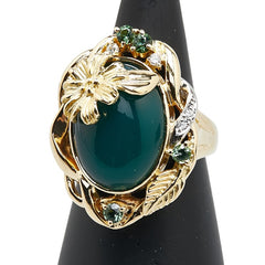 K18YG イエローゴールド ダイヤ0.044ct アゲート6.91ct トルマリン0.26ct リング 指輪 レディース 9号 【中古】