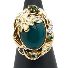 K18YG イエローゴールド ダイヤ0.044ct アゲート6.91ct トルマリン0.26ct リング 指輪 レディース 9号 【中古】