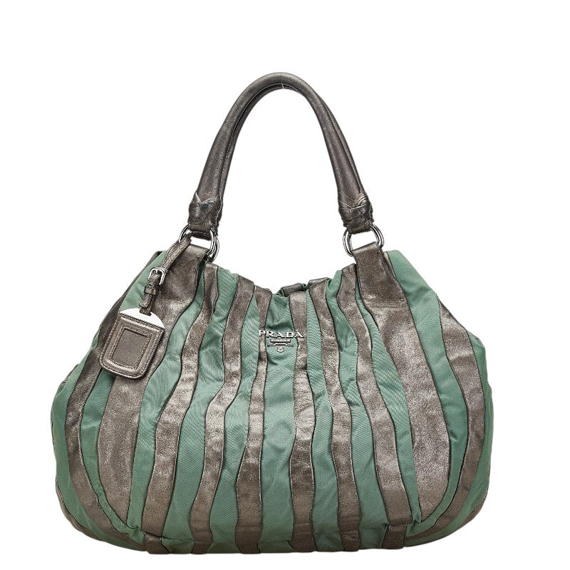 プラダ ハンドバッグ ライトグリーン グレー ナイロン レザー レディース PRADA 【中古】