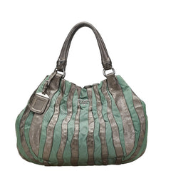 プラダ ハンドバッグ ライトグリーン グレー ナイロン レザー レディース PRADA 【中古】