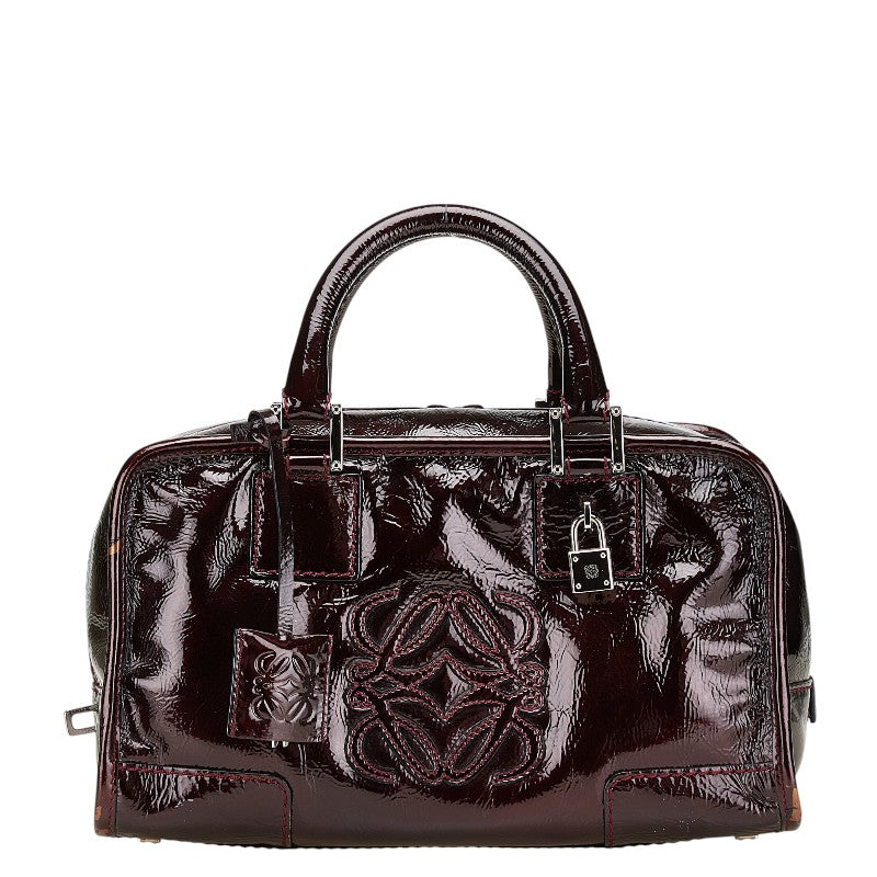 ロエベ アナグラム アマソナ28 ハンドバッグ ワインレッド ボルドー エナメル レディース LOEWE 【中古】