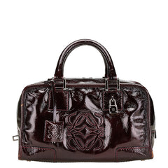 ロエベ アナグラム アマソナ28 ハンドバッグ ワインレッド ボルドー エナメル レディース LOEWE 【中古】