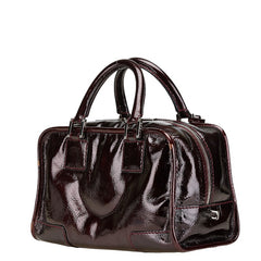 ロエベ アナグラム アマソナ28 ハンドバッグ ワインレッド ボルドー エナメル レディース LOEWE 【中古】