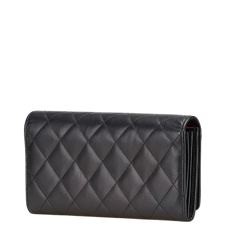シャネル マトラッセ カンボンライン 長財布 ブラック ラムスキン エナメル レディース CHANEL 【中古】