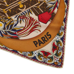 ルイ ヴィトン ル トゥ パリ スカーフ レッド ホワイト ブラウン シルク レディース LOUIS VUITTON 【中古】
