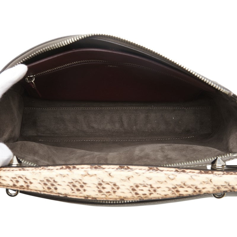 フェンディ ドットコム パイソン ハンドバッグ ショルダーバッグ 2WAY 8BN293 グレー ベージュ レザー レディース FENDI 【中古】