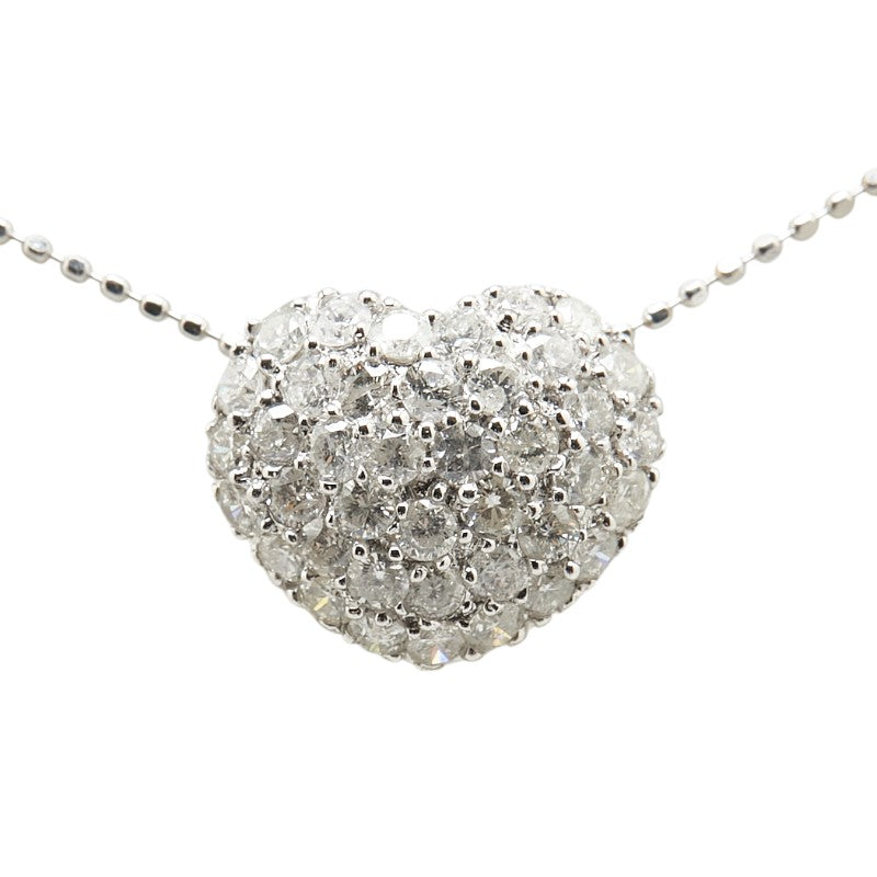 K18WG ホワイトゴールド ダイヤ1.08ct ハート モチーフ ペンダントネックレス レディース 【中古】