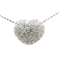 K18WG ホワイトゴールド ダイヤ1.08ct ハート モチーフ ペンダントネックレス レディース 【中古】