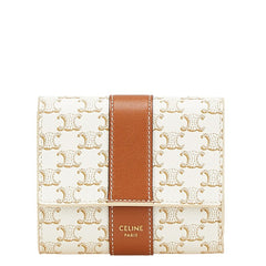 セリーヌ トリオンフ 三つ折り財布 コンパクトウォレット ホワイト ブラウン PVC レザー レディース CELINE 【中古】