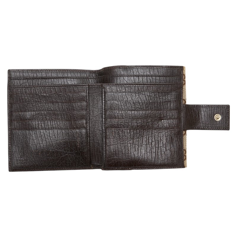グッチ GGキャンバス ホースビット シェリーライン 二つ折り財布 138031 ブラウン キャンバス レザー レディース GUCCI 【中古】