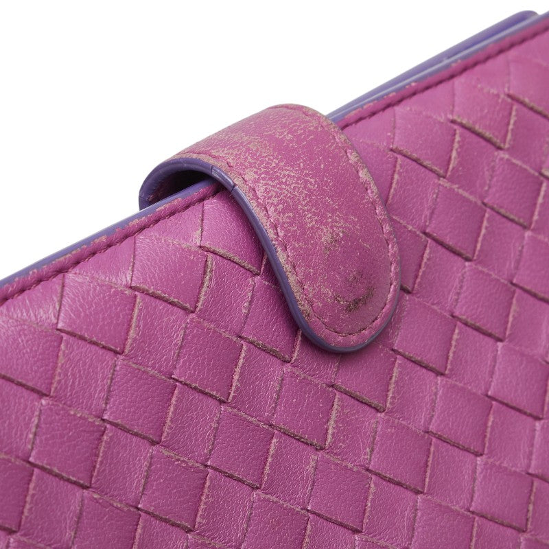 ボッテガヴェネタ イントレチャート 二つ折り財布 パープル レザー レディース BOTTEGAVENETA 【中古】