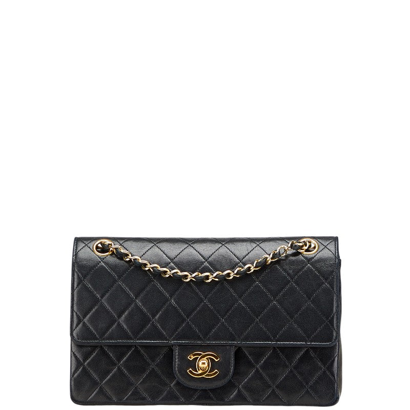 シャネル マトラッセ25 ダブルフラップ ココマーク チェーン ショルダーバッグ ブラック ラムスキン レディース CHANEL 【中古】