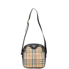 バーバリー ノバチェック シャドーホース ショルダーバッグ ベージュ ブラック キャンバス レザー レディース BURBERRY 【中古】
