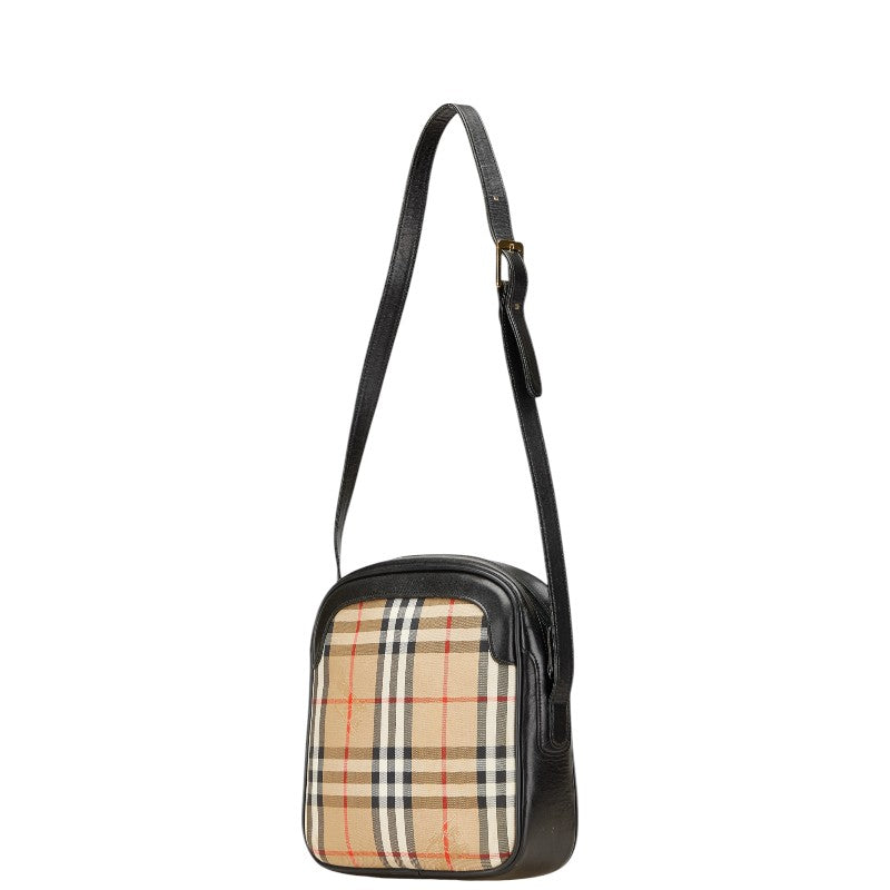 バーバリー ノバチェック シャドーホース ショルダーバッグ ベージュ ブラック キャンバス レザー レディース BURBERRY 【中古】