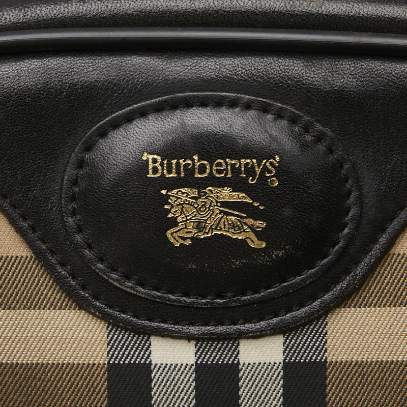 バーバリー ノバチェック シャドーホース ショルダーバッグ ベージュ ブラック キャンバス レザー レディース BURBERRY 【中古】