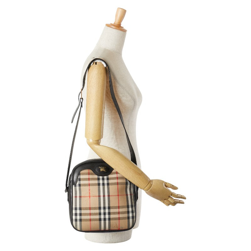 バーバリー ノバチェック シャドーホース ショルダーバッグ ベージュ ブラック キャンバス レザー レディース BURBERRY 【中古】