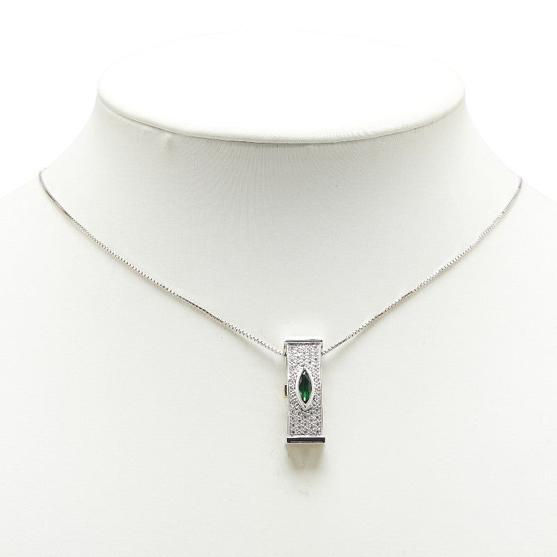 K18WG ホワイトゴールド グリーンガーネット0.44ct ダイヤ0.17ct ペンダントネックレス レディース 【中古】