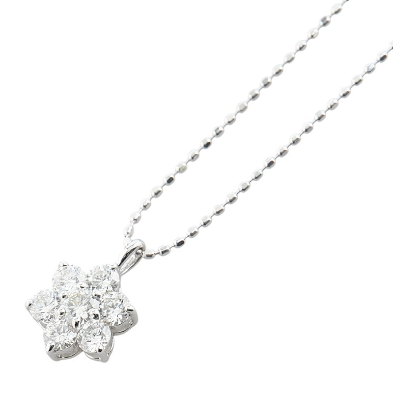 K18WG ホワイトゴールド ダイヤ0.58ct フラワー 花 モチーフ ペンダントネックレス レディース 【中古】