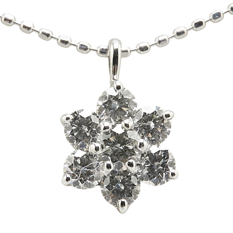 K18WG ホワイトゴールド ダイヤ0.58ct フラワー 花 モチーフ ペンダントネックレス レディース 【中古】