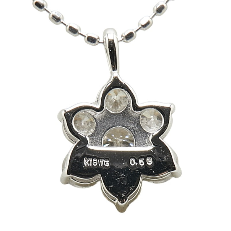 K18WG ホワイトゴールド ダイヤ0.58ct フラワー 花 モチーフ ペンダントネックレス レディース 【中古】