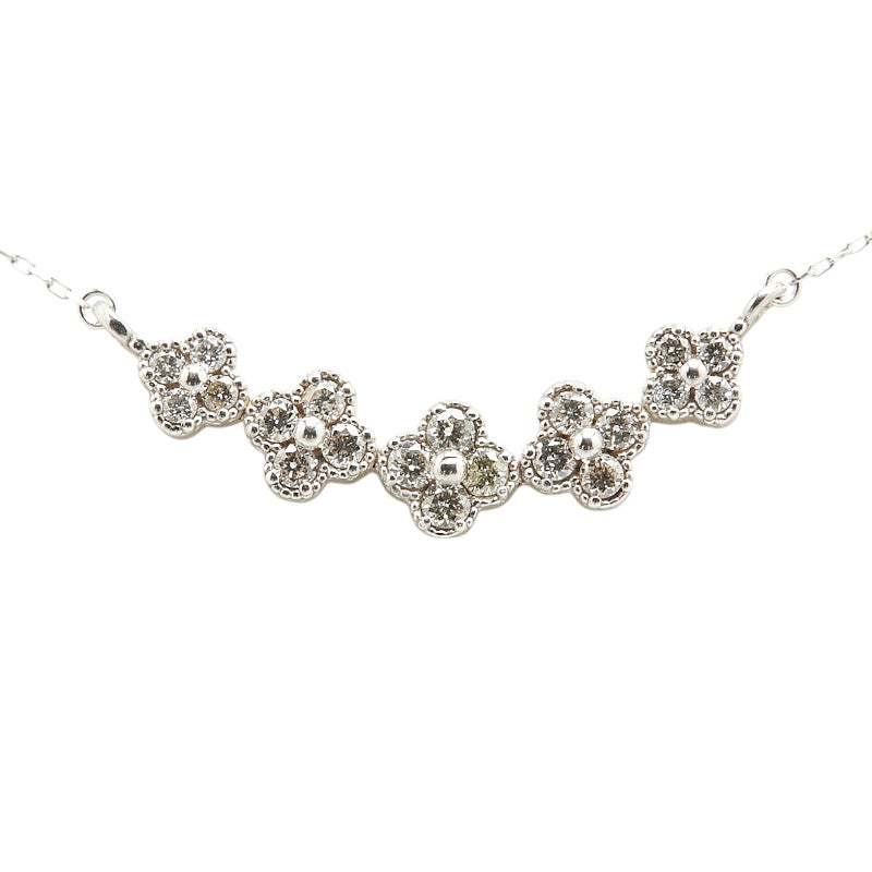 K18WG ホワイトゴールド ダイヤ0.30ct フラワー 花 モチーフ ペンダントネックレス レディース 【中古】
