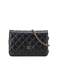 シャネル マトラッセ ココマーク チェーン ウォレット ショルダーバッグ ブラック キャビアスキン レディース CHANEL 【中古】