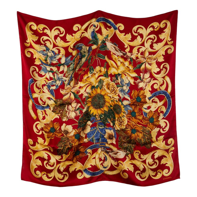 シャネル フラワー 花柄 スカーフ レッド マルチカラー レディース CHANEL 【中古】